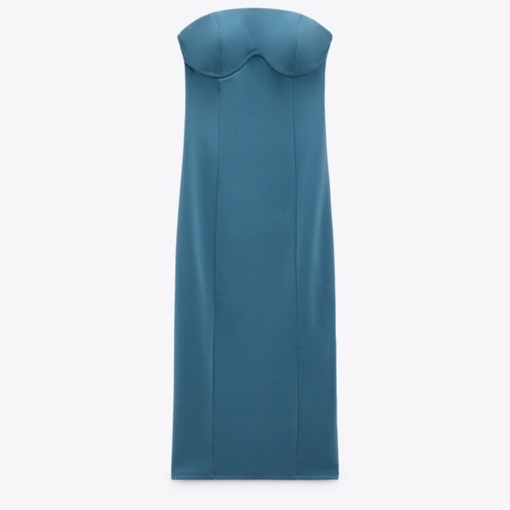 Zara Blue Strapless Midi Dress